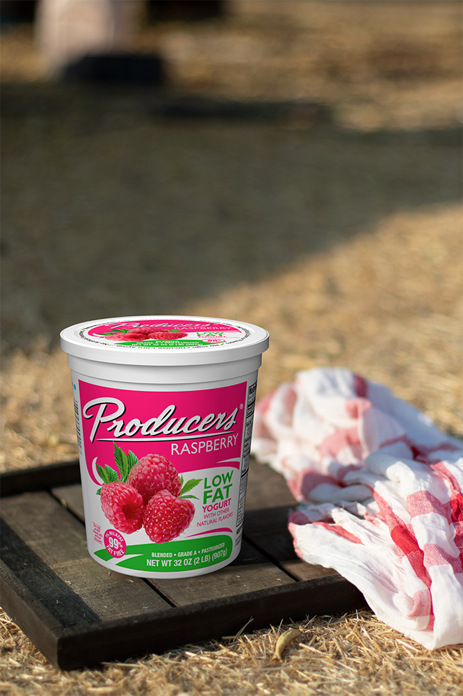Raspberry Yogurt on a farm.