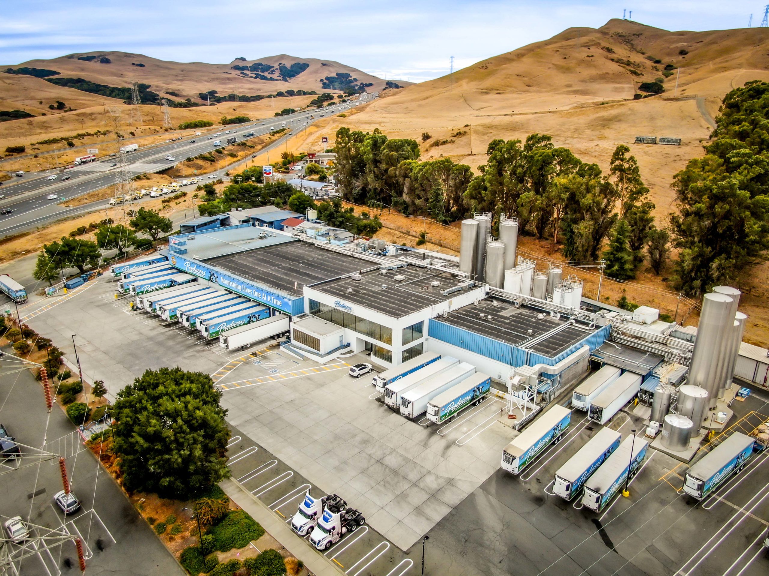 Overhead photo of Producers Dairy plant in Fairfield, California.